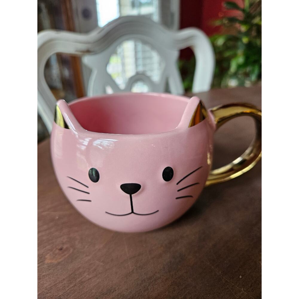 COFFEE CUP CAT KITTEN PINK GOLD